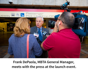 Frank DePaola, MBTA General Manager, meets with the press at the launch event