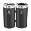 Includes two steel bins with Satin Aluminum lids, Satin Black bodies, and 16-gallon plastic liners 