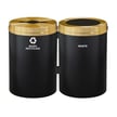 Includes two steel bins with Satin Aluminum lids, Satin Black bodies, and 16-gallon plastic liners 