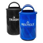 Arena 51 Perforated Outdoor Recycling & Trash Combo in Blue & Black - Configurable