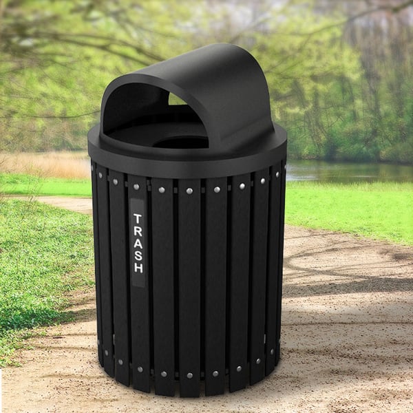 Canopy Lid Barrel in Black with Waste labels 