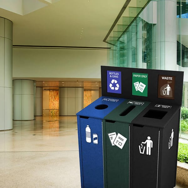 Product come as shown: 'Bottles & Cans' in blue, 'Paper Only' in green, and 'Waste' in black 