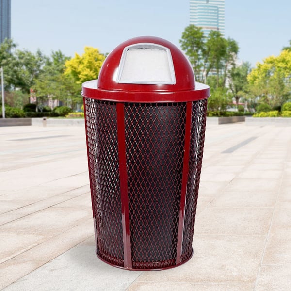  Expanded Metal Outdoor Waste RED | Dome Top with Liner 