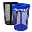 Expanded Metal Recycling Receptacle in blue and Waste Barrel in black. <br>Both units are shown with optional inner liner. 