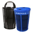 Expanded Metal recycling receptacle in blue and waste bin in black 