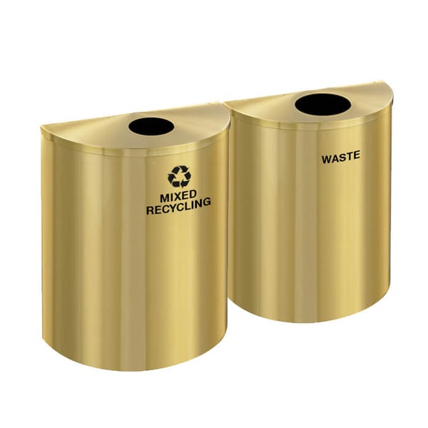 Glaro XL Half-Round Satin Brass Double Waste & Recycling Station with Bottles & Cans and Waste Lids 