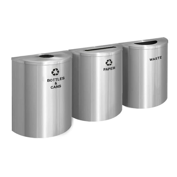 Glaro XL Half-Round Satin Aluminum Triple Waste & Recycling Station - Custom 