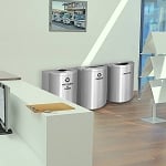 Glaro XL Half-Round Satin Aluminum Triple Waste & Recycling Station