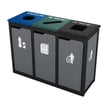 Comes as shown: 'Bottles & Cans' with blue lid, 'Paper Only' with green lid, and 'Waste Only' with black lid 