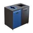 31 Gallon per stream. Blue Recycling label and Black Waste label 