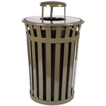 Oakley 36-Gallon Slatted Waste Receptacle with Rain Hood in Brown