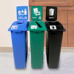 Product comes as shown- Cans & Bottles in blue, Paper Only in green, and Waste Only in black 