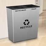 Metro Double Stream Recycling Receptacle in Stainless Steel