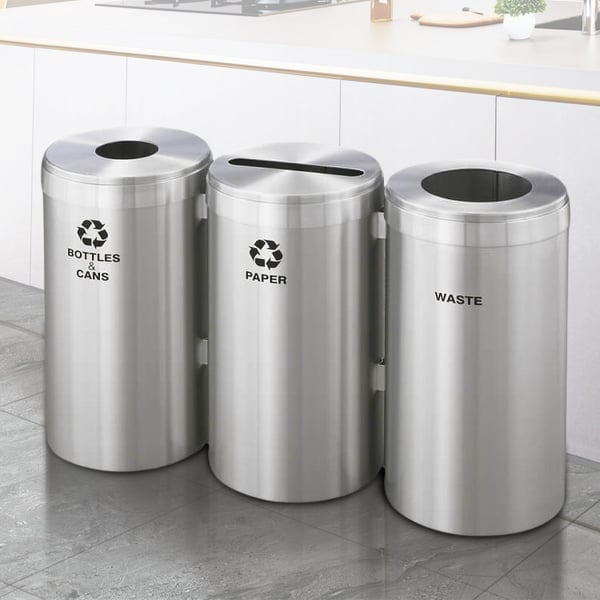 41-Gallon Glaro Three-Stream Recycling Station in Satin Aluminum 