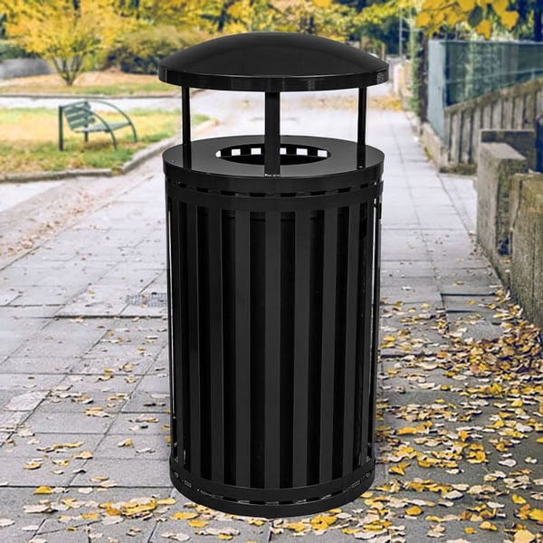 Streetscape Modern Trash Receptacle with Rain Hood 