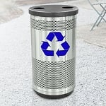 Stadium 35 Gallon Perforated Recycling Receptacle with Flat Top in Stainless Steel with Symbol