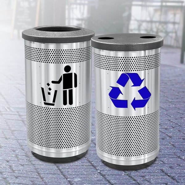 Stadium 35 Gallon Recycling and Waste Combo with Flat Tops in Stainless Steel 