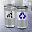 Stadium 35 Gallon Recycling and Waste Combo with Flat Tops in Stainless Steel 