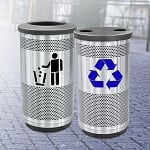 Stadium 35 Gallon Recycling and Waste Combo with Flat Tops in Stainless Steel