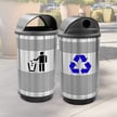 Stadium 55 Gallon Recycling and Waste Combo with Hood Tops in Stainless Steel 