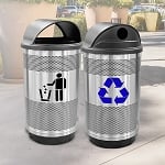 Stadium 55 Gallon Recycling and Waste Combo with Hood Tops in Stainless Steel