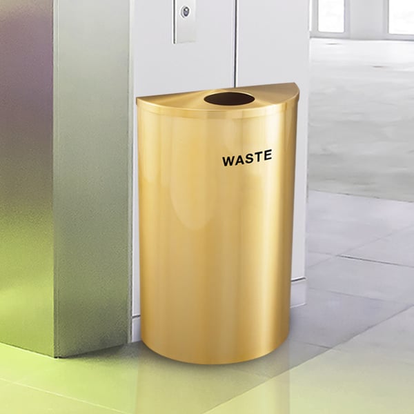 Half-Round Recycling Container in Satin Brass 16 Gal 