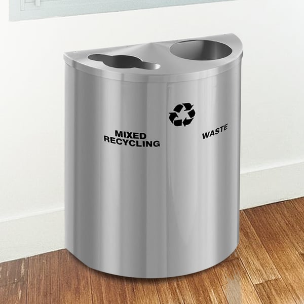 Glaro XL Dual-Purpose Half-Round Recycling Container in Satin Aluminum 