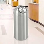 New Yorker Waste Receptacle with Self-Closing Dome-Top in Satin Aluminum- 12 Gallon