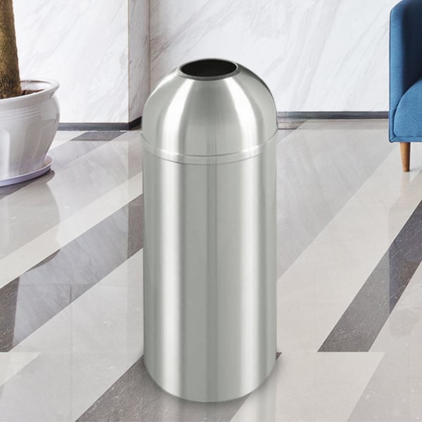 New Yorker Waste Receptacle with Open Dome Top in Satin Aluminum - 8 Gal 