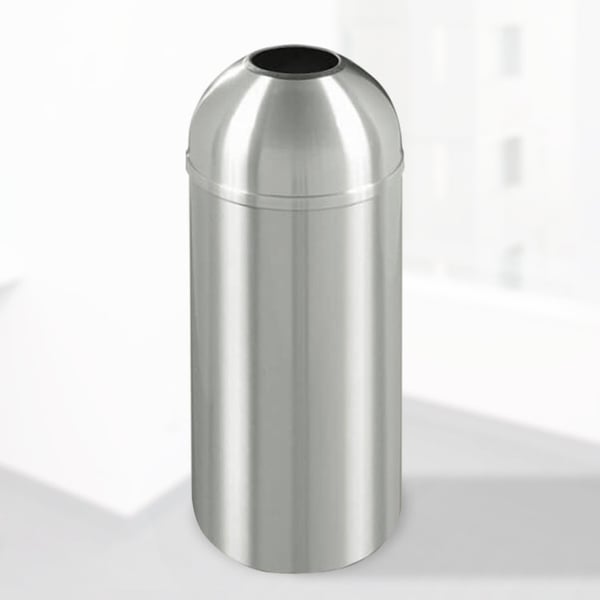 New Yorker Waste Receptacle with Open Dome Top in Satin Aluminum - 16 Gallon 