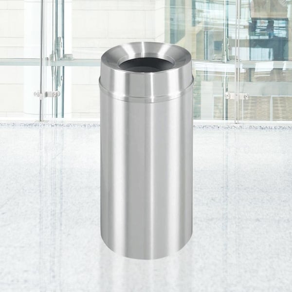 New Yorker Waste Receptacle with Funnel Top in Satin Aluminum - 12 Gallon 