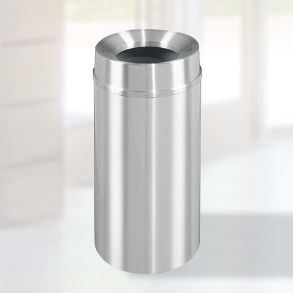 New Yorker Waste Receptacle with Funnel Top in Satin Aluminum - 16 Gallon 