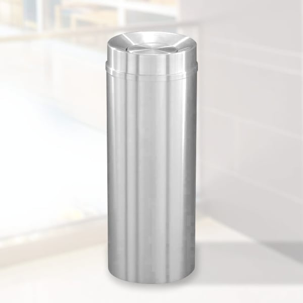 New Yorker Waste Receptacle with Tip Action Top in Satin Aluminum - 12 Gallon 