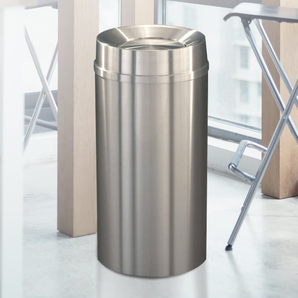 New Yorker Waste Receptacle with Tip Action Top in Satin Aluminum - 16 Gallon 