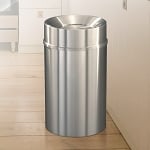 New Yorker Waste Receptacle with Tip Action Top in Satin Aluminum - 33 Gallon