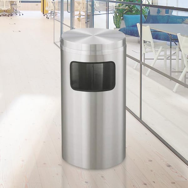 New Yorker Waste Receptacle with Flat Top in Satin Aluminum - 10 Gallon 