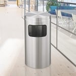 New Yorker Waste Receptacle with Flat Top in Satin Aluminum - 10 Gallon