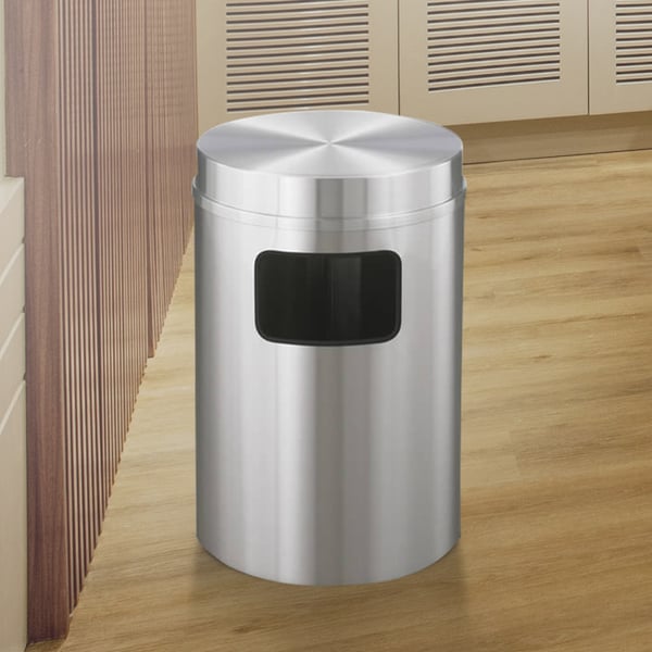 New Yorker Waste Receptacle with Flat Top in Satin Aluminum - 17 Gallon 