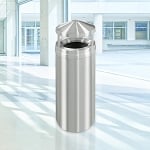 New Yorker Waste Receptacle with Canopy Top in Satin Aluminum - 12 Gallon