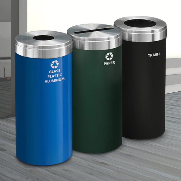 Product comes as shown: Bottles & Cans in blue, Paper in green, and Waste in black 