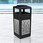 42-Gallon Ashtray Lid Trash Receptacle with Decorative Stainless Steel Panels - Configurable