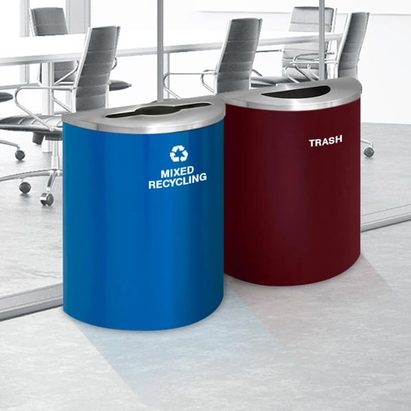 Glaro XL Half-Round Multi-Color Double Waste & Recycling Station in Midnight Blue and Burgundy 