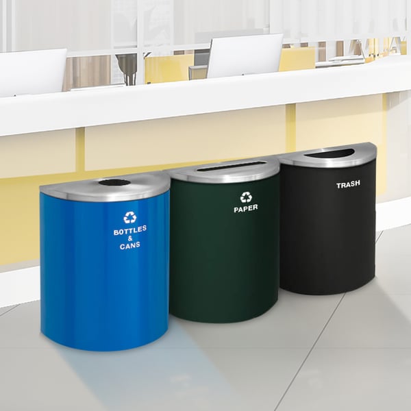 Glaro XL Half-Round Multi-Color Triple Waste & Recycling Station - Custom 