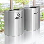 Glaro XL Half-Round Satin Aluminum Double Waste & Recycling Station