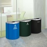 NYC Compliant Glaro XL Half-Round Multi-Color Triple Waste & Recycling Station