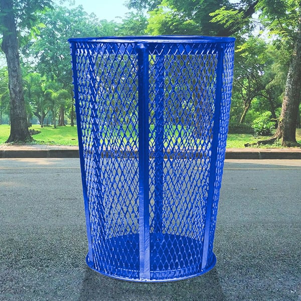 Expanded Metal Outdoor Waste Bin in Blue 