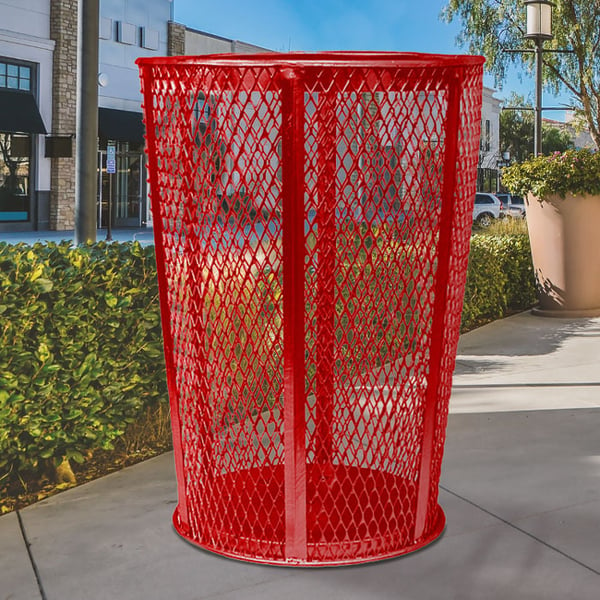 Expanded Metal Outdoor Waste Bin in Red 