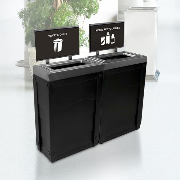 Evolve Two-Stream Cube Slim Recycling Station with Signframes in Black 