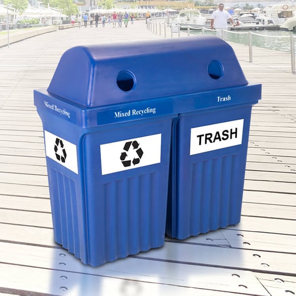 Recycle & Trash Bin IV Indoor-Outdoor Bin - Double in Blue 