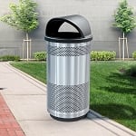 Stadium 35-Gal Perforated Waste Barrel with Hood Top in Stainless Steel